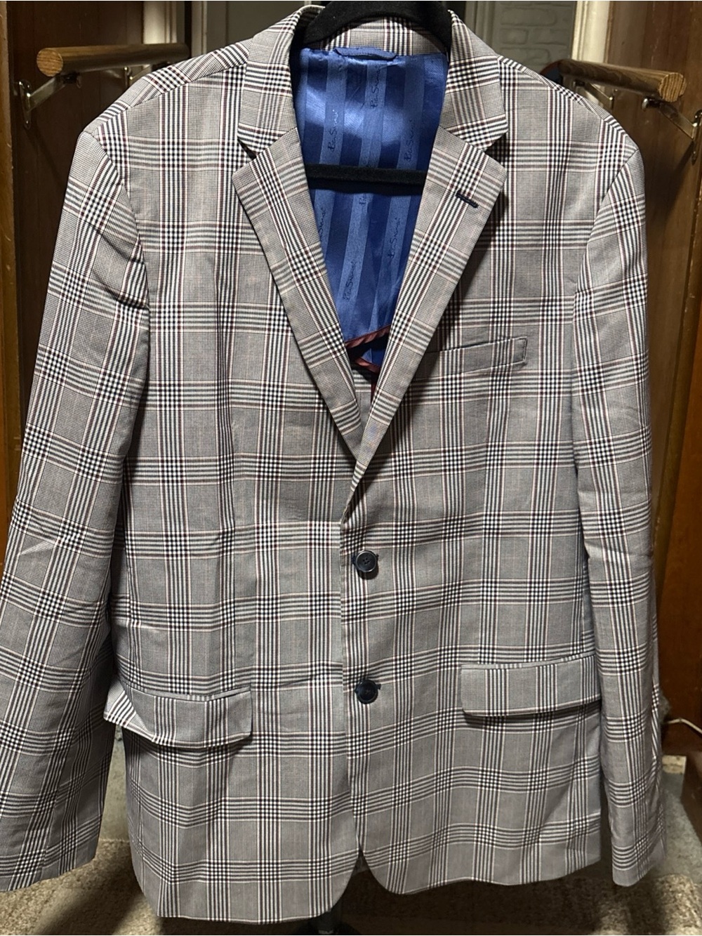 Ben Sherman Grey Glen Plaid Sport Coat with Blue Lining